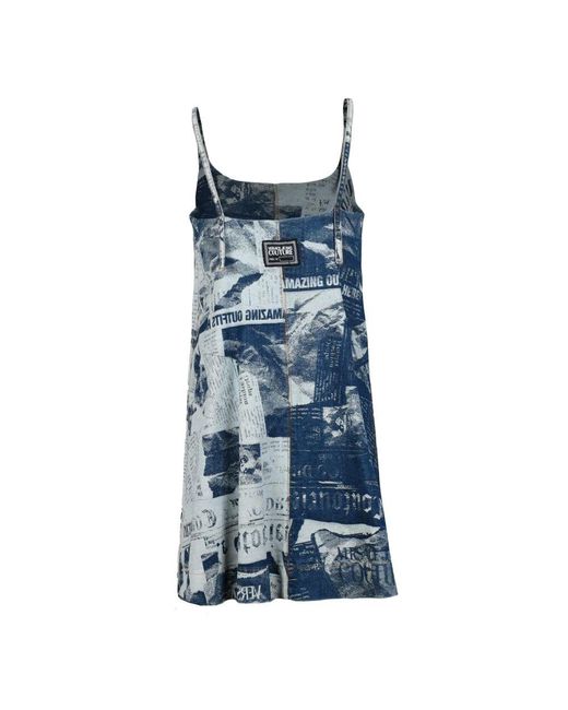 Versace Jeans Couture Blue Denim A-Linie Kleid Mit Verstellbaren Trägern