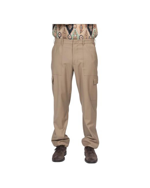 Etro Broeken ,Bruin ,Wol Pantalone Cargo in het Natural voor heren