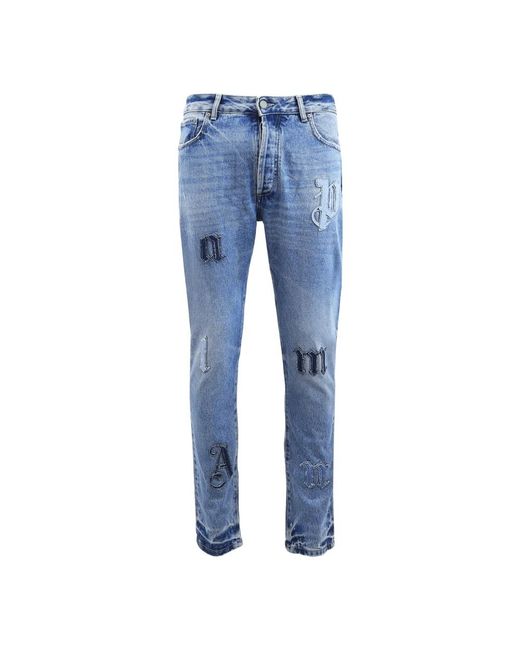 Palm Angels Slim-fit Denim Jeans mit Patches in Blue für Herren