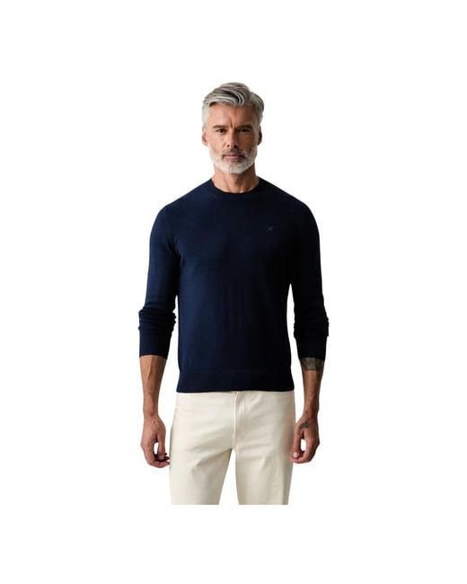 Hackett Baumwoll-Rundhals-Pullover in Blue für Herren