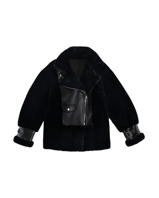 Just things we like Jassen ,Zwart ,Wol Mayu Lambskin Shearling Jacket in het Blue