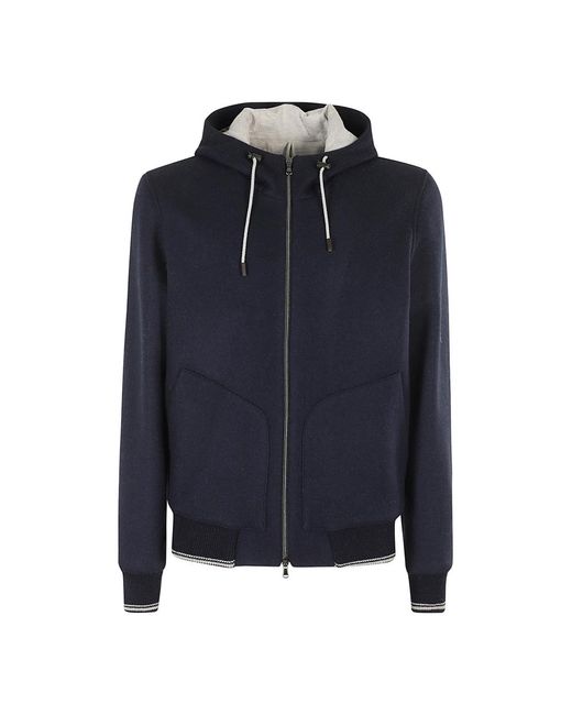 L.b.m. 1911 B.M. 1911, ,Hoodies & Sweatvesten ,Blauw ,Wol Wollen Rits Hoodie Contrast Trim in het Blue voor heren