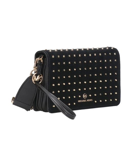 Michael Kors Black Schwarze wildleder-schultertasche mit goldenen nieten