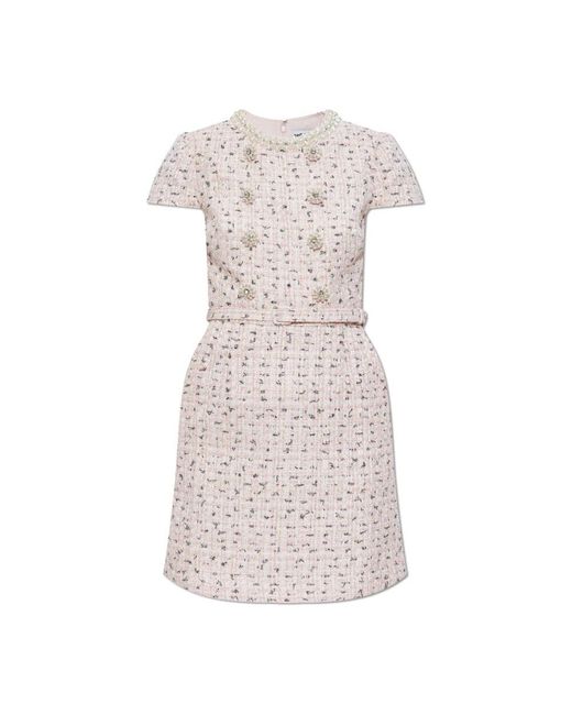 Self-Portrait Pink Tweedkleid Mit Gürtel