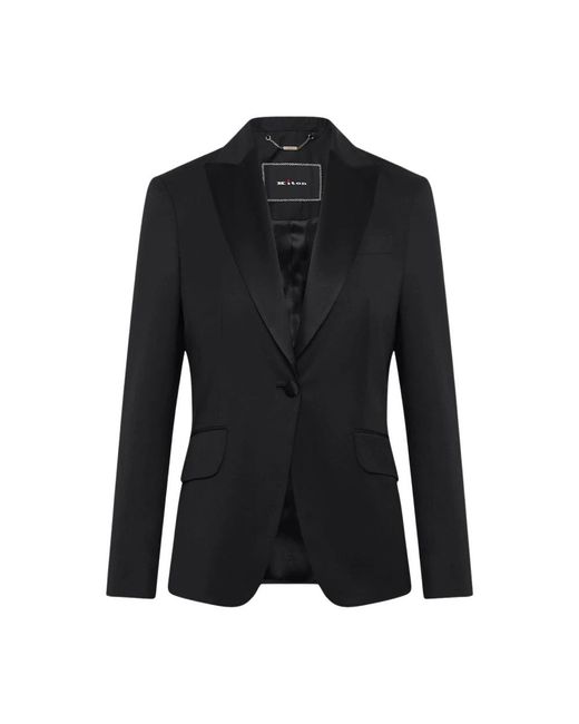 Kiton Jassen ,Zwart ,Wol Zijden Revers Wollen Smokingjas in het Black