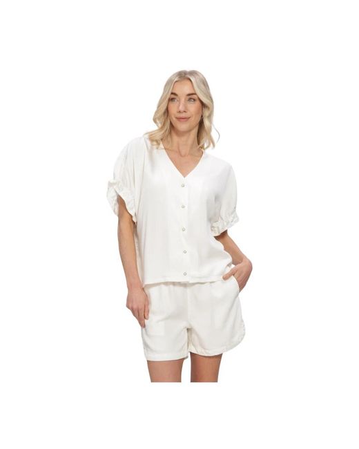 Object Overhemden ,Wit ,Objframe 2/4 V-Neck Re Top in het White