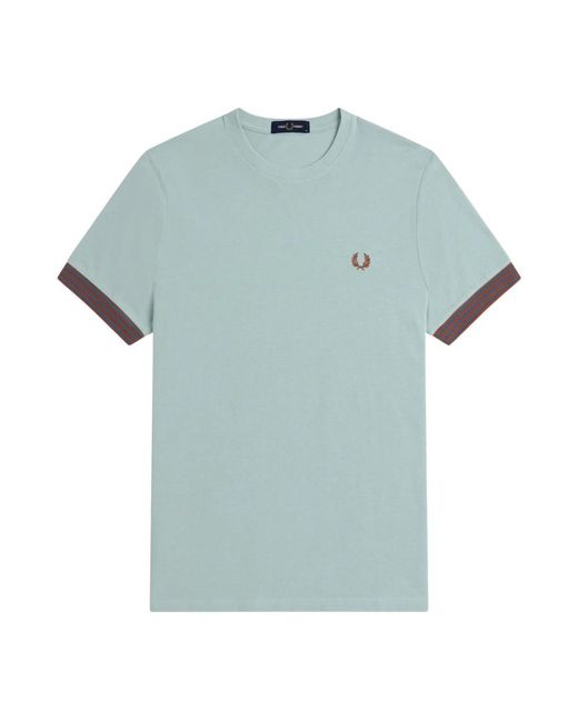 Fred Perry Tops ,Blauw ,Katoen Gestreepte Manchet Ronde Hals T-Shirt in het Blue voor heren