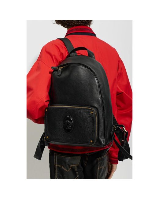 Versace Tassen ,Zwart ,Katoen Lou Leren Rugzak in het Black voor heren