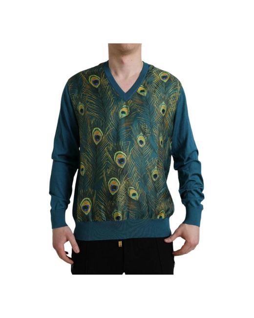 Dolce & Gabbana Green V-Neck Knitwear for men
