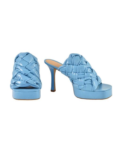 Bottega Veneta Blue Heeled Mules