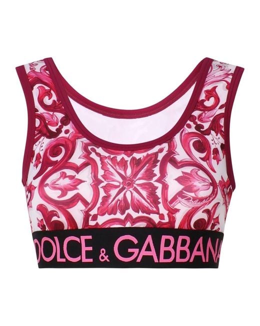 Top en jersey technique avec élastique à logo Dolce & Gabbana en coloris Red
