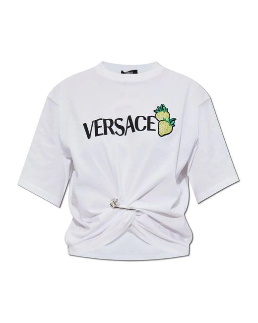 Versace Gray T-shirt mit applikation und drapierung