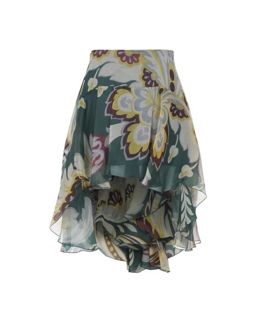 Etro Gray Blumenmuster Seiden Mini Rock