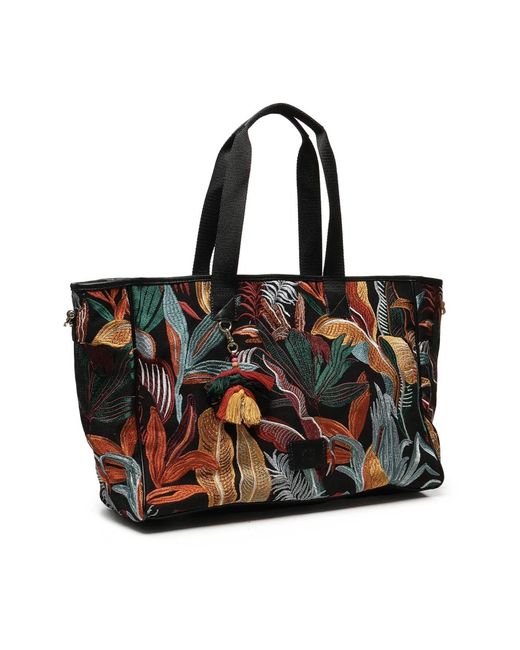 V73 Black Blumenmuster Multicolour Schultertasche
