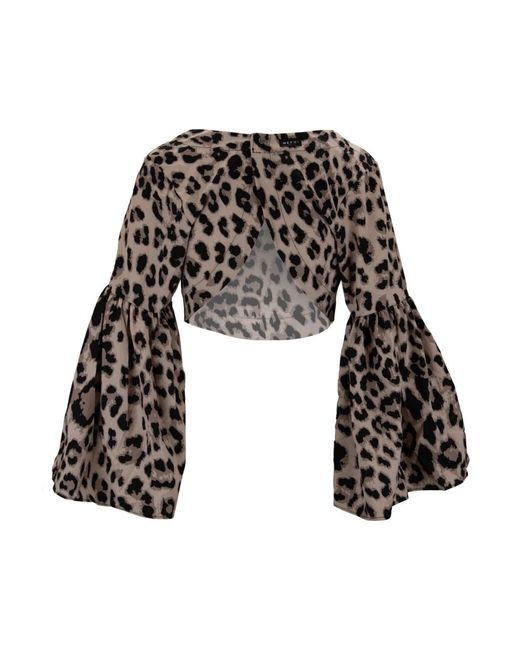 ME FUI Overhemden ,Bruin ,Polyester Crop Top Met Lange Mouwen En Dierenprint in het Black