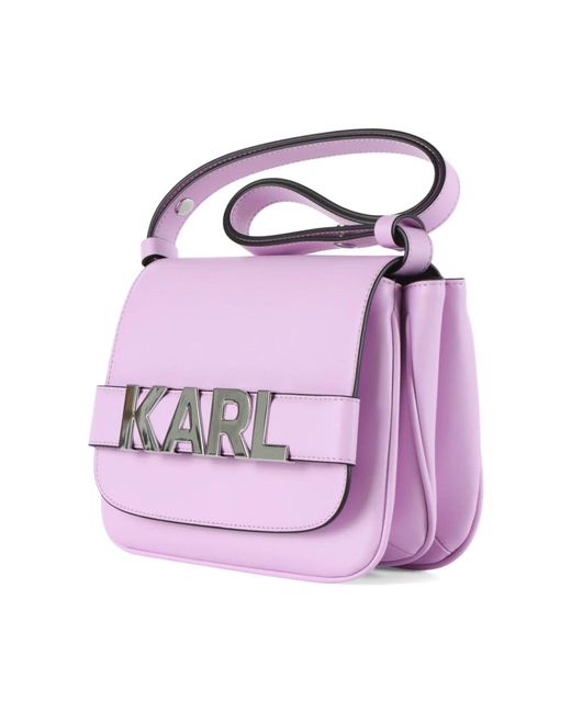 Karl Lagerfeld Purple Leder schultertasche mit buchstabenklappe