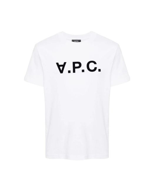A.P.C. Tops ,Wit ,Katoen Katoenen T-Shirt Met Flockprint Logo in het White voor heren