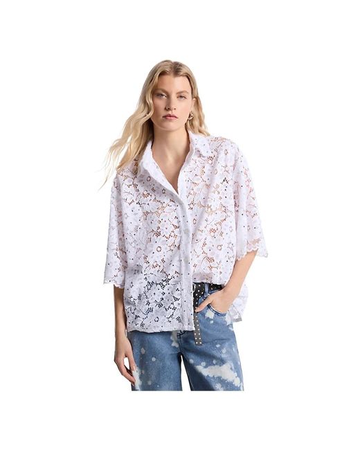 Michael Kors Overhemden ,Wit ,Leer Floral Lace Studded Blouse in het White