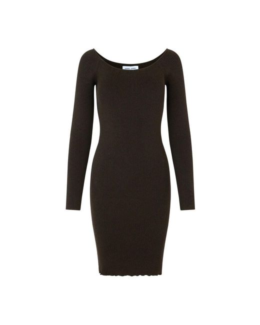 Samsøe & Samsøe Black Geripptes mini-kleid mit u-boot-ausschnitt