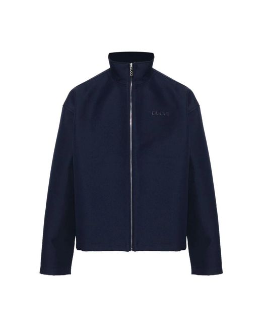 Gucci Blue High-Neck Two-Welt-Pockets Regular-Fit Wool-Blend Jacket for men