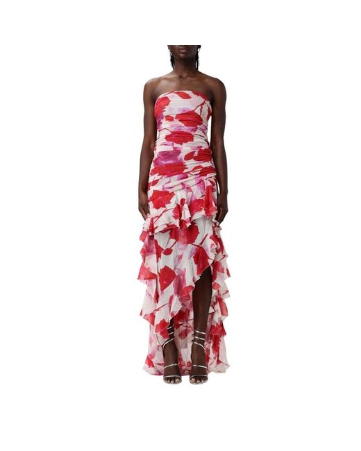 Blumarine Red Elegantes Blumiges Seidenkleid Highlow