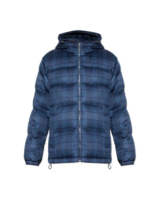 Etro Jassen ,Blauw ,Wol Wollen En Kasjmier Donzen Jas Met Ruitmotief in het Blue voor heren