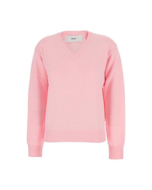 DUNST Pink Rosa Kaschmir V-Ausschnitt Pullover Mit Gerippten Details