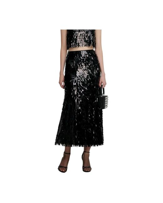 Self-Portrait Sequin Midi Rok in het Black