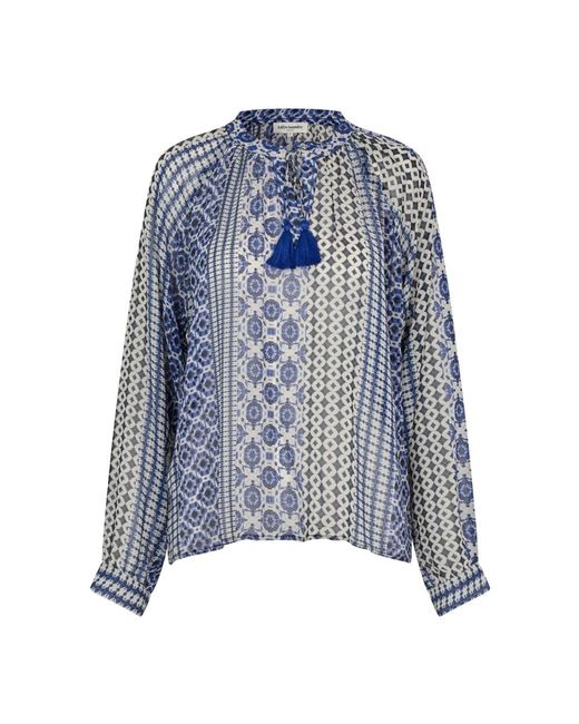 Lolly's Laundry Blue Boho Bluse Mit V-Ausschnitt Blau