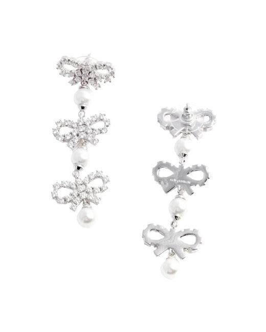 Self-Portrait White Perlen Tiered Schleifen Ohrringe Grau Bijoux