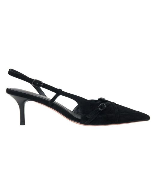 ESTRO Black Schwarze Velours Slingbacks Mit Niedrigem Absatz Für Frauen