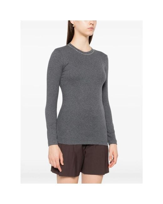 Brunello Cucinelli Gray Graue T-Shirts Und Polos Mit Schlüsselloch-Detail