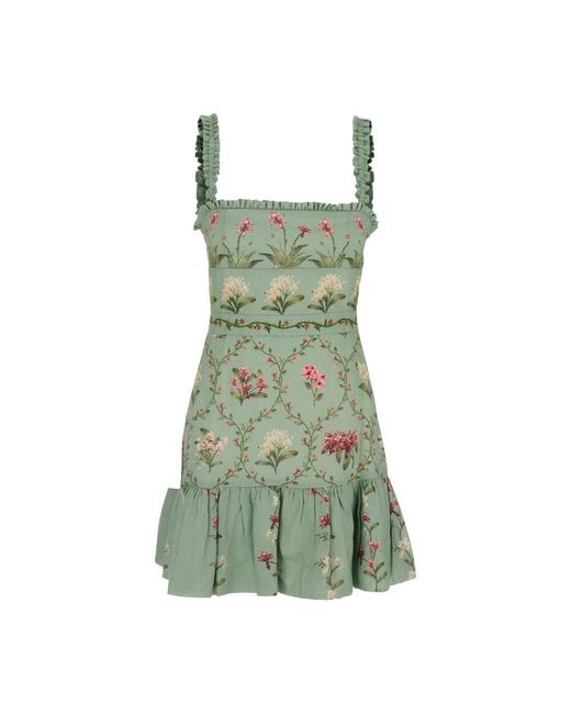 Agua Bendita Green Grünes blumen leinen lang kleid