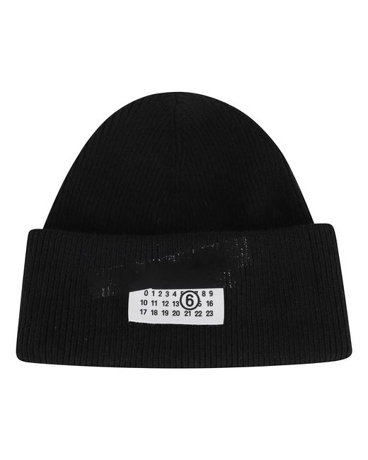MM6 by Maison Martin Margiela Schwarze Beanie Mütze Mit Frontklappe in Black für Herren