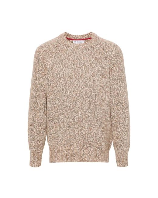 Brunello Cucinelli Natural Round-Neck Knitwear for men