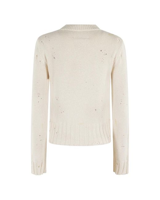 MM6 by Maison Martin Margiela White Ecru Chain Knit Rundhals-Pullover