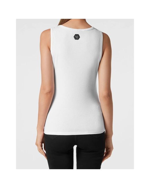 Philipp Plein Sleeveless Tops in het White