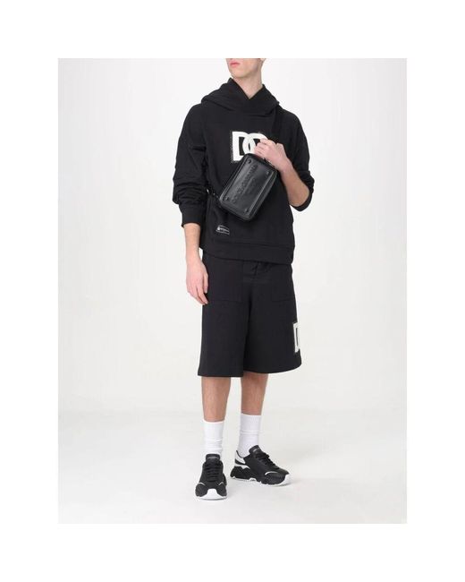 Dolce & Gabbana Schwarze Logo Patch Sweatshorts in Black für Herren