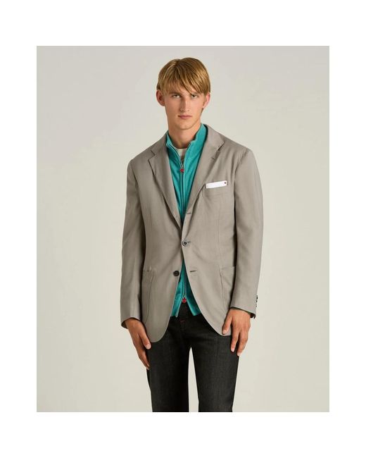 Kiton Cashmere Single-Breasted Jacket in het Gray voor heren