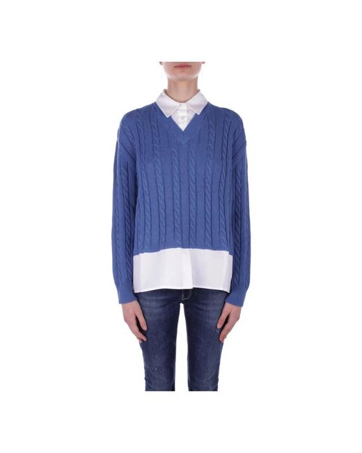 Semicouture Blue V-Neck Knitwear