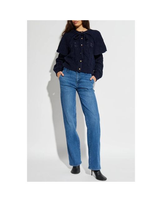 FRAME Truien & Vesten ,Blauw ,Leer Cardigan Met Afneembare Kraag in het Blue