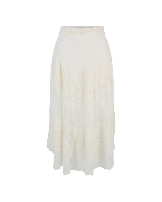 Sea White Blumen Bestickter Ausgestellter Saum Rock