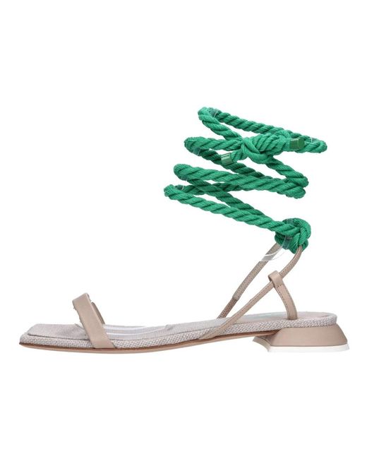 3Juin Green Flat Sandals