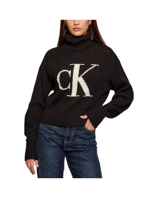 Calvin Klein Truien & Vesten ,Zwart ,Katoen Oversized Logo Sweater in het Black