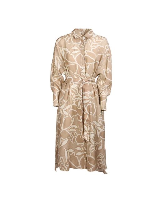 Xacus Natural E Kleid mit Grafischem Druck und Puffärmeln