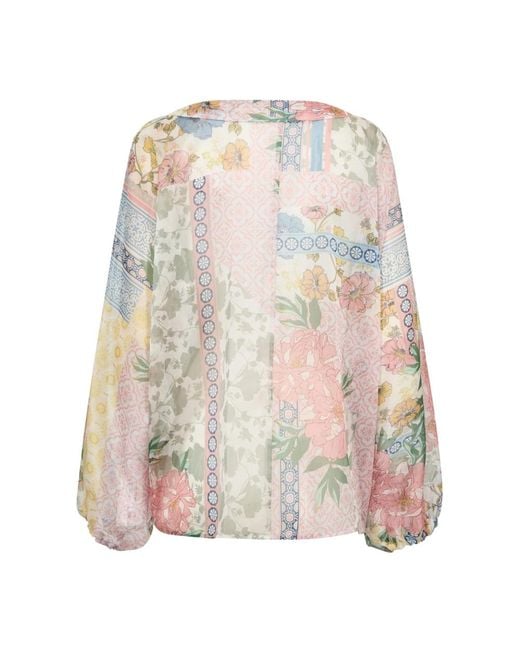 Cream Jassen ,Veelkleurig ,Groene Bloemen Patchwork Kimono Blouse in het Multicolor