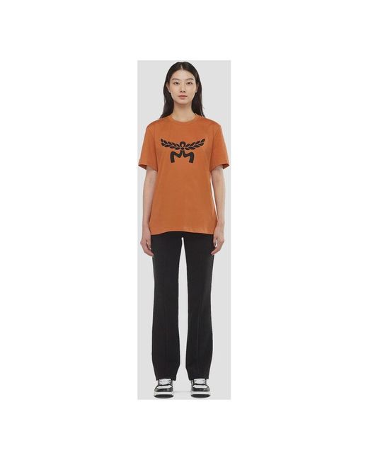 MCM Tops ,Bruin ,Katoen T-Shirt Met Laurel-Logo Gemaakt Van Biologisch Katoen in het Brown