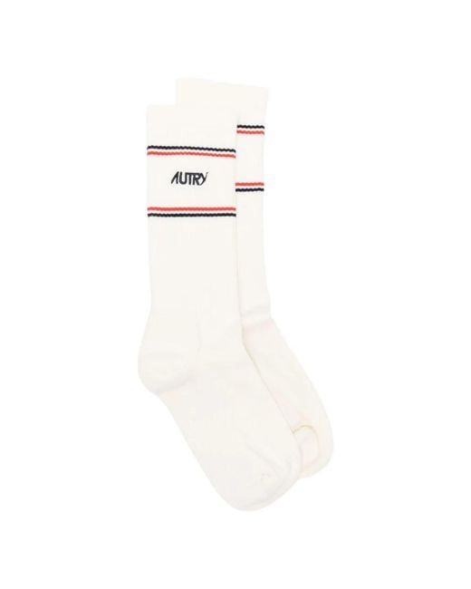 Autry Gestreepte Logo Sokken in het White