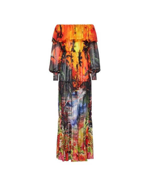 Philipp Plein Kleedjes ,Veelkleurig ,Long Dress Hawaii in het Orange