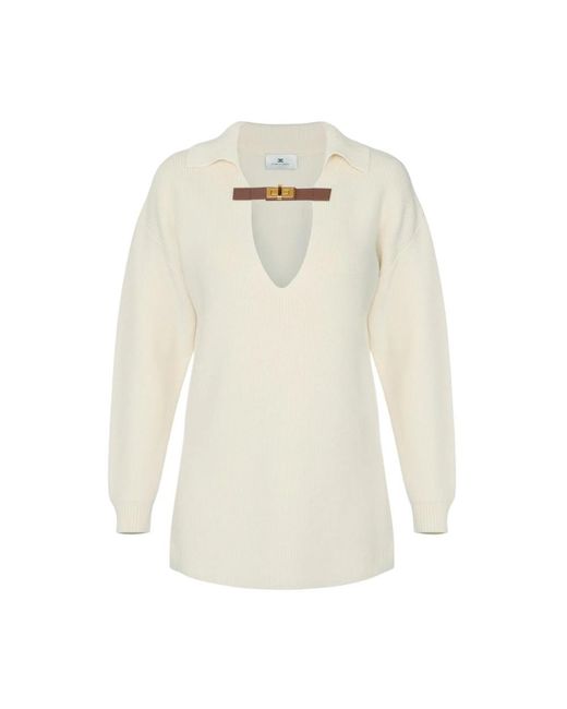 Elisabetta Franchi White V-Neck Knitwear